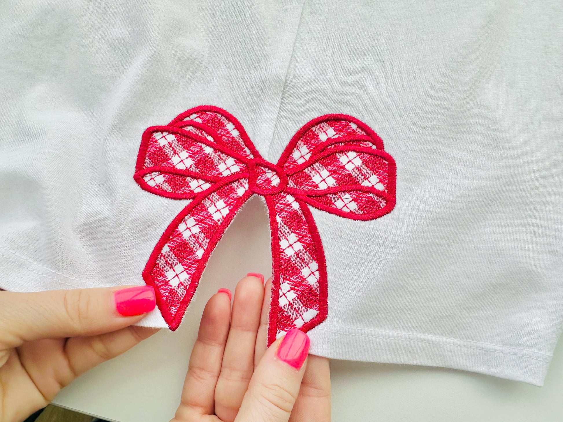 Gingham Plaid Side Seam Bow Applique
