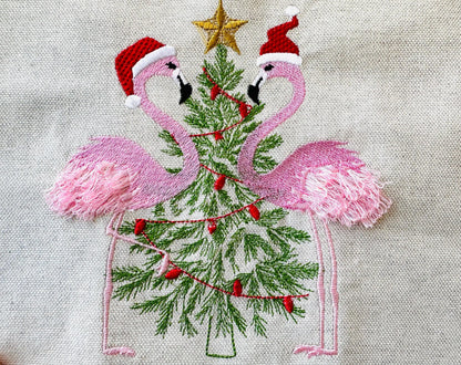 Christmas Flamingoes Christmas Tree and Christmas Lights Santa Hat Fringed Flamingo Machine Embroidery Designs Sweater Outfit Hoodie Design - Etsy