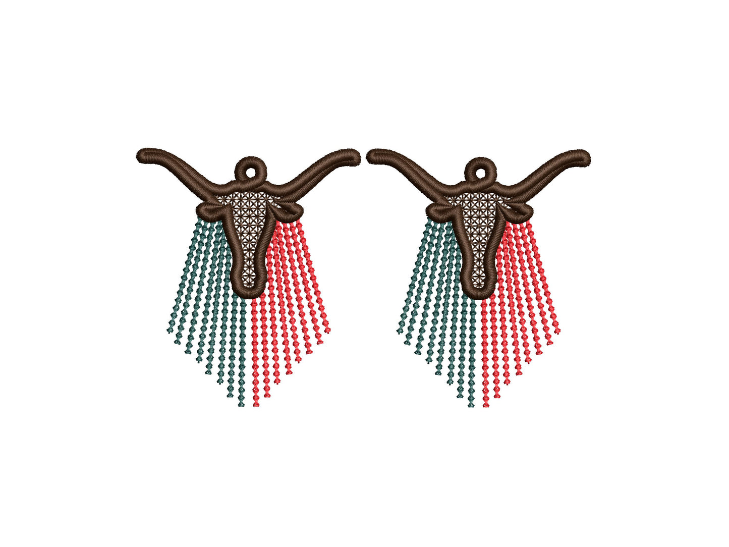 Longhorn Cow lace earrings charm pendant FSL freestanding lace machine embroidery designs Farm Bull Cowgirl dangle earrings in the hoop