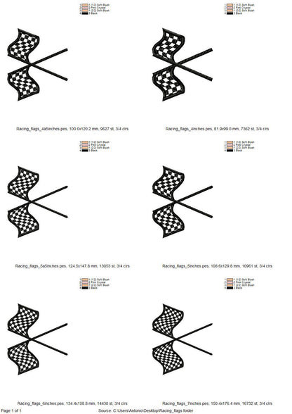 Racing Flags split seam side bow Car Bike Racing Sports Applique machine embroidery designs kids boy outfit t-shirt sweatshirt embroidery