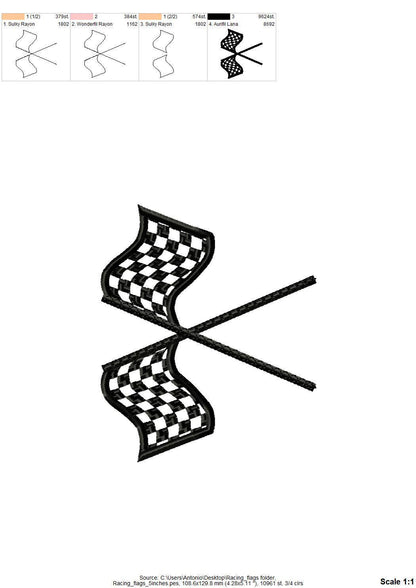 Racing Flags split seam side bow Car Bike Racing Sports Applique machine embroidery designs kids boy outfit t-shirt sweatshirt embroidery