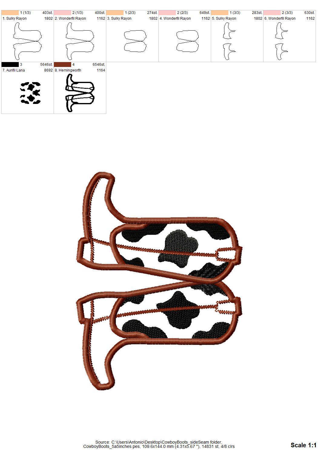 Cowboy Boots split seam side bow Applique machine embroidery designs Cowgirl Boots Farm cow spots kids outfit t-shirt sweatshirt embroidery