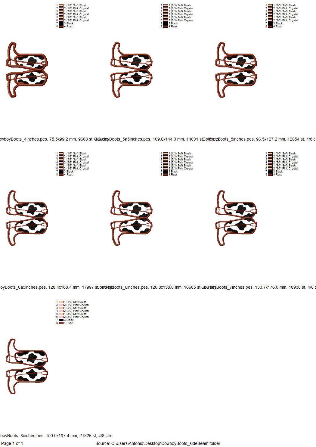 Cowboy Boots split seam side bow Applique machine embroidery designs Cowgirl Boots Farm cow spots kids outfit t-shirt sweatshirt embroidery