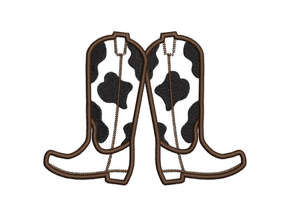 Cowboy Boots split seam side bow Applique machine embroidery designs Cowgirl Boots Farm cow spots kids outfit t-shirt sweatshirt embroidery
