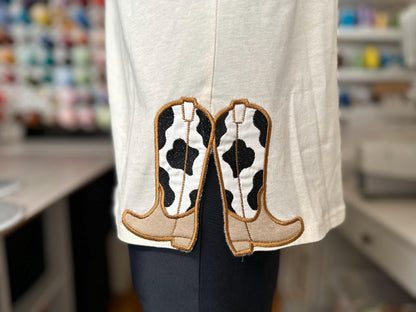 Cowboy Boots split seam side bow Applique machine embroidery designs Cowgirl Boots Farm cow spots kids outfit t-shirt sweatshirt embroidery