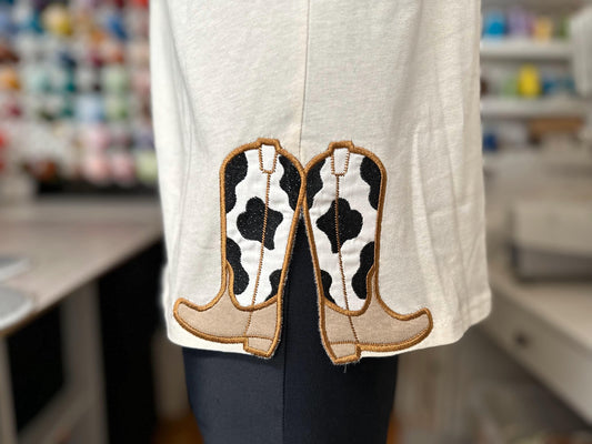 Cowboy Boots split seam side bow Applique machine embroidery designs Cowgirl Boots Farm cow spots kids outfit t-shirt sweatshirt embroidery