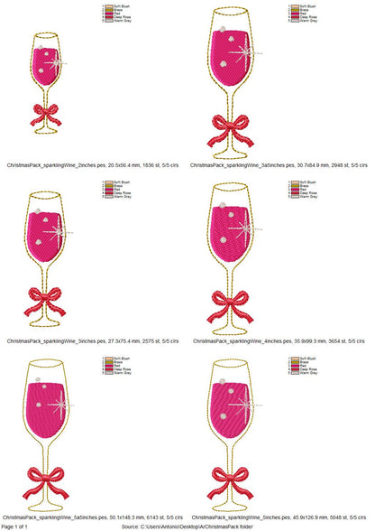 Merry Christmas Pack SET of 3 festive designs Christmas Tree Sparkling Wine and Confetti machine embroidery designs Party Decor small sizes