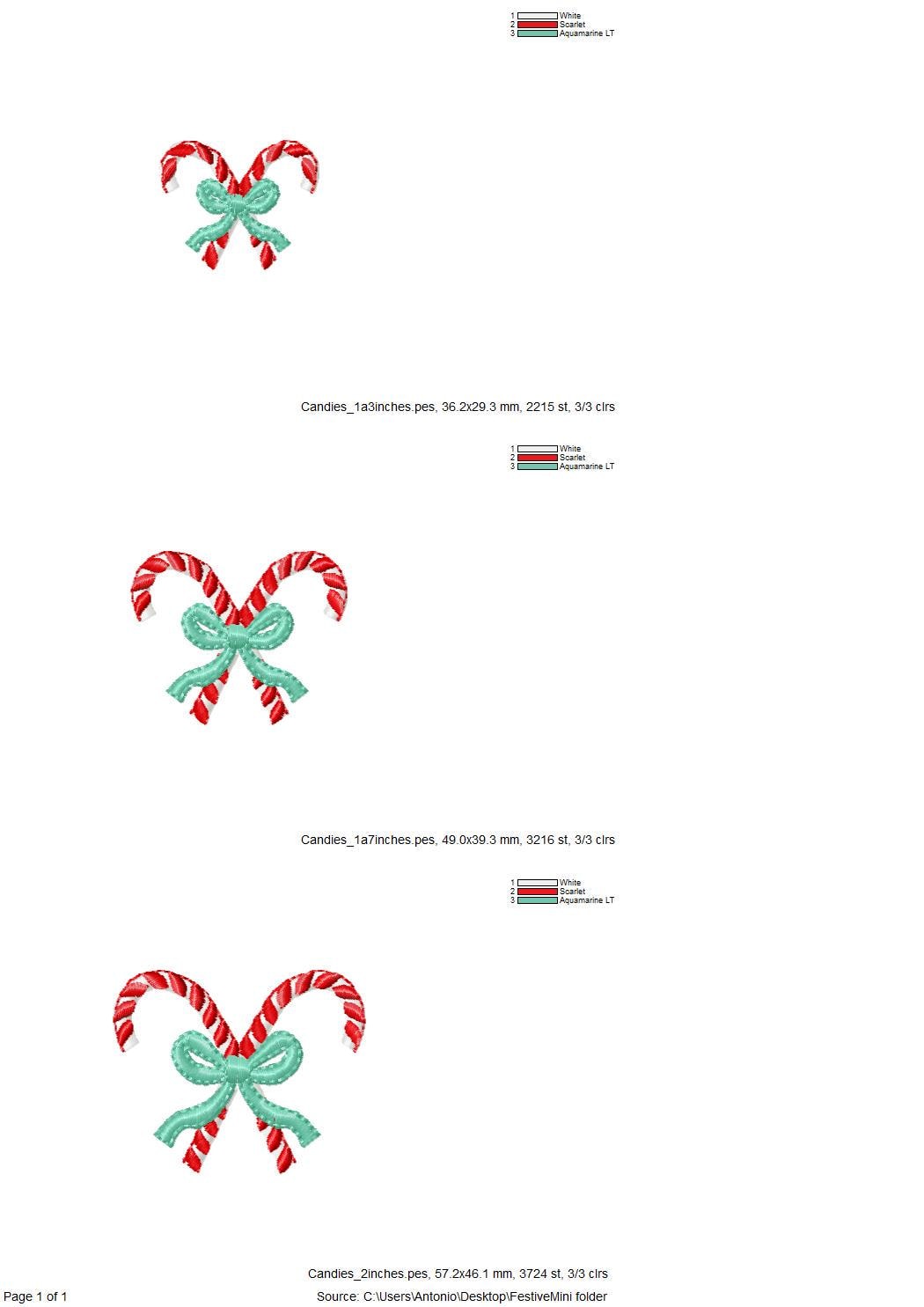 Mini Candy Cane candies with a Bow machine embroidery designs Christmas decor kids monogram accent home decoration sizes 1.3 up to 2 inch