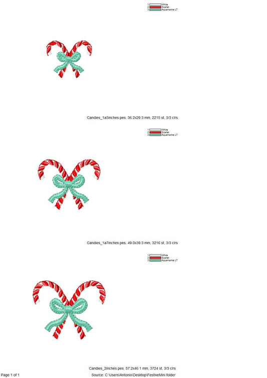 Mini Candy Cane candies with a Bow machine embroidery designs Christmas decor kids monogram accent home decoration sizes 1.3 up to 2 inch