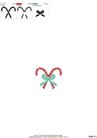 Mini Candy Cane candies with a Bow machine embroidery designs Christmas decor kids monogram accent home decoration sizes 1.3 up to 2 inch