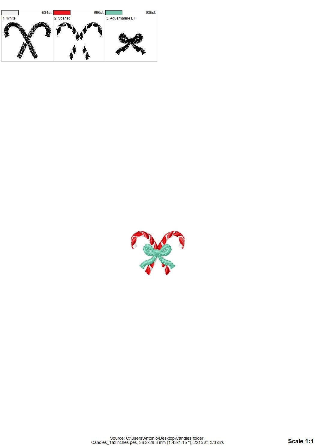 Mini Candy Cane candies with a Bow machine embroidery designs Christmas decor kids monogram accent home decoration sizes 1.3 up to 2 inch