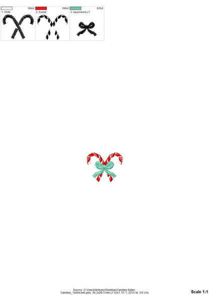 Mini Candy Cane candies with a Bow machine embroidery designs Christmas decor kids monogram accent home decoration sizes 1.3 up to 2 inch