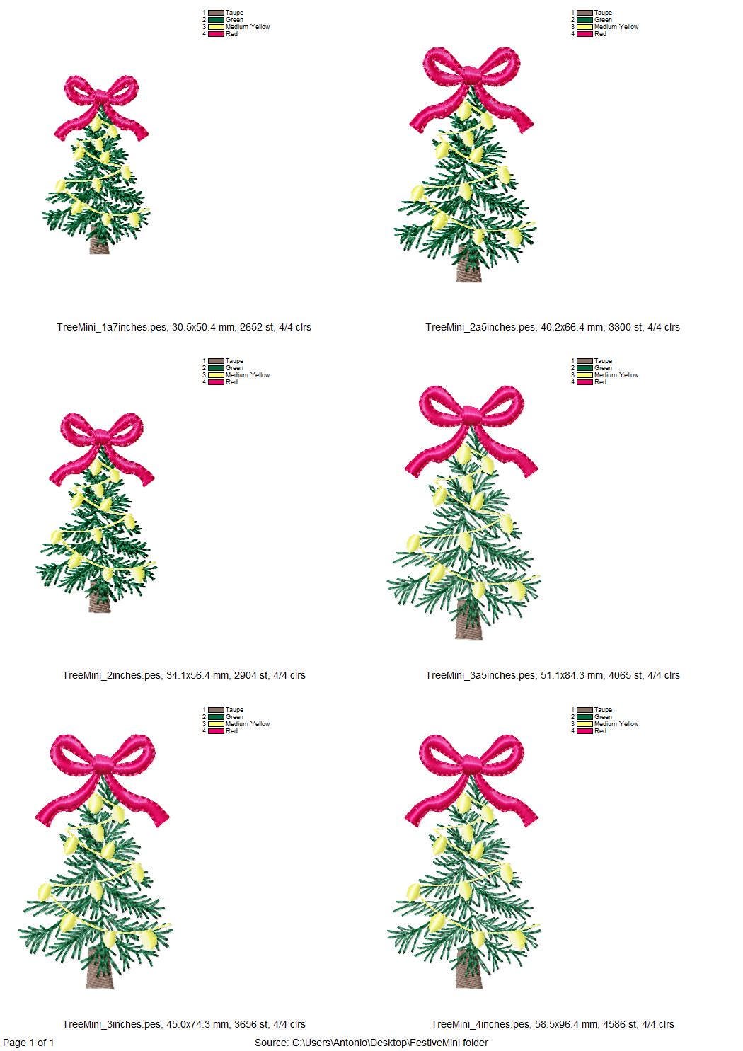 Mini Christmas Tree with Bow machine embroidery designs Christmas decor monogram accent sweet home decoration