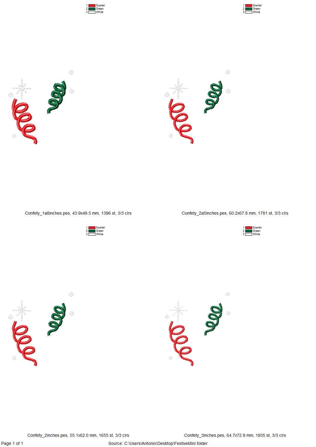 Festive Party Confetti machine embroidery designs Birthday New Year Eve decor kids monogram accent decoration mini sizes 1.8 up to 3 inch