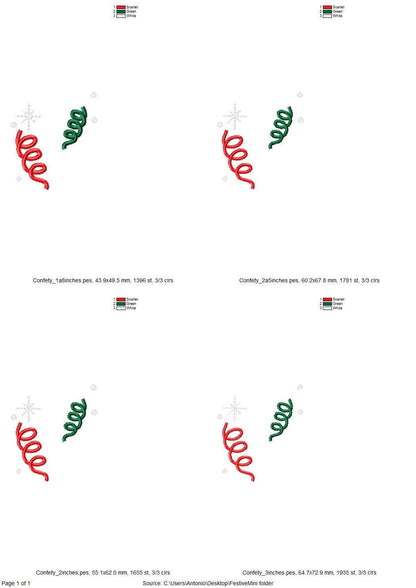 Festive Party Confetti machine embroidery designs Birthday New Year Eve decor kids monogram accent decoration mini sizes 1.8 up to 3 inch