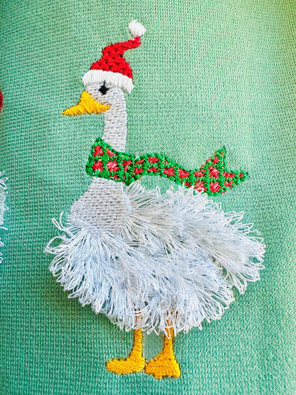 Christmas Merry Festive Fringed Goose Small Fluffy Goose Duck Farm Bird Machine Embroidery Designs 4x4 Fringed for Sweater Sweatshirt Hoodie - Etsy