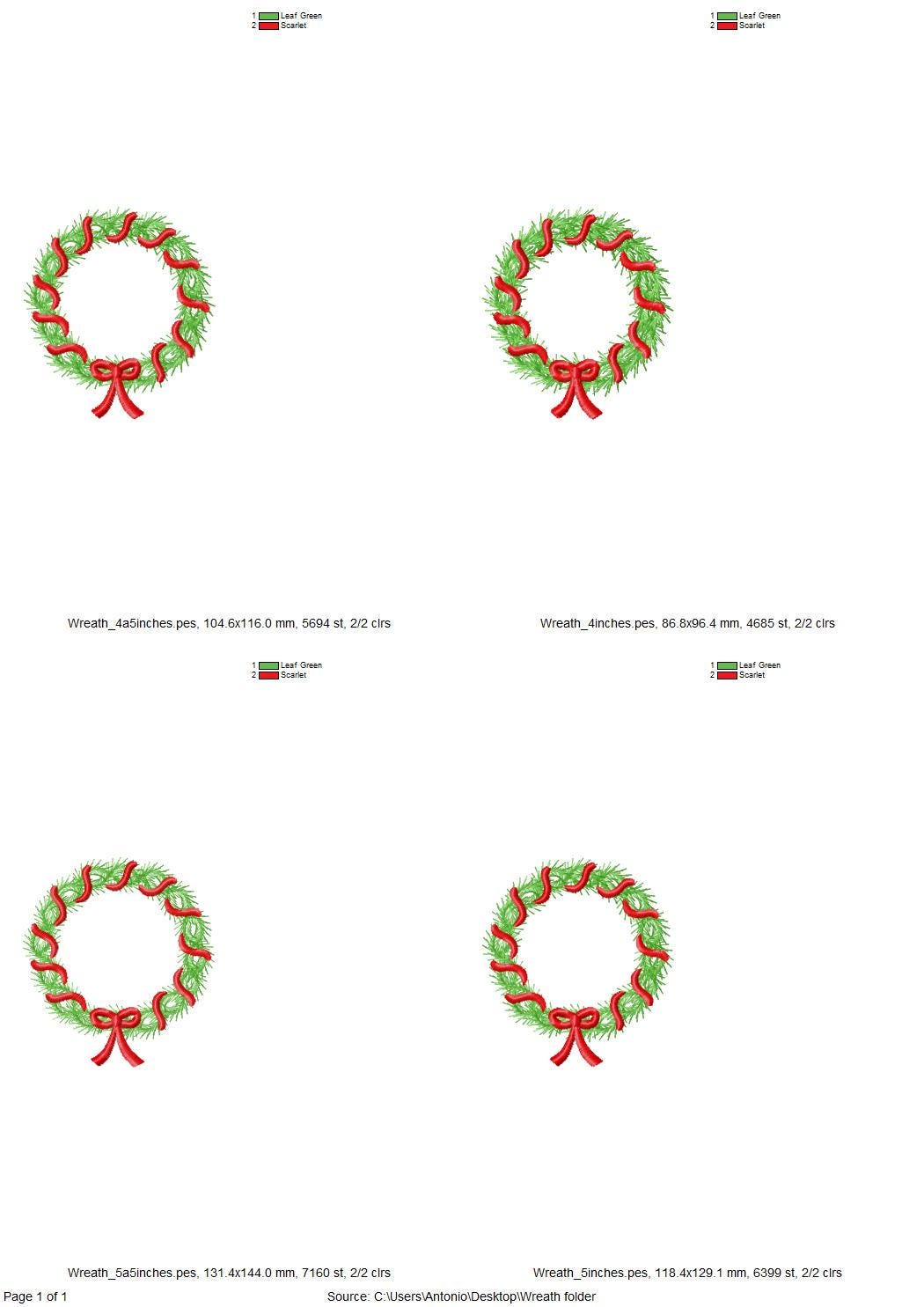 Merry Christmas Wreath with Bow sweet home Holiday decoration with ribbon festive machine embroidery designs sizes 4 up to 5.5 inch