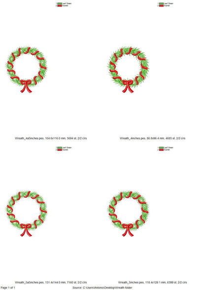 Merry Christmas Wreath with Bow sweet home Holiday decoration with ribbon festive machine embroidery designs sizes 4 up to 5.5 inch