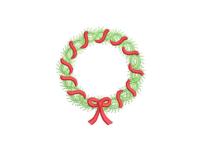 Merry Christmas Wreath with Bow sweet home Holiday decoration with ribbon festive machine embroidery designs sizes 4 up to 5.5 inch