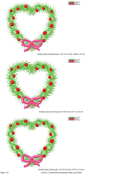 Merry Christmas Heart Wreath with Bow sweet home Holiday decoration with ribbon festive machine embroidery designs sizes 4, 4.5, and 5 inch