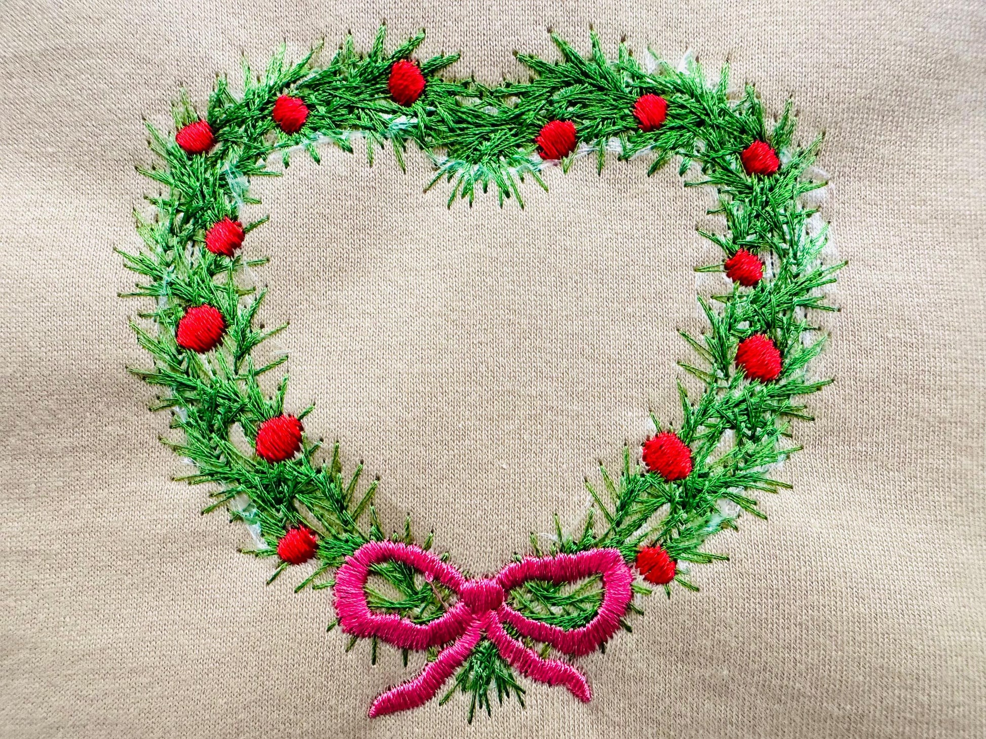 Merry Christmas Heart Wreath with Bow sweet home Holiday decoration with ribbon festive machine embroidery designs sizes 4, 4.5, and 5 inch