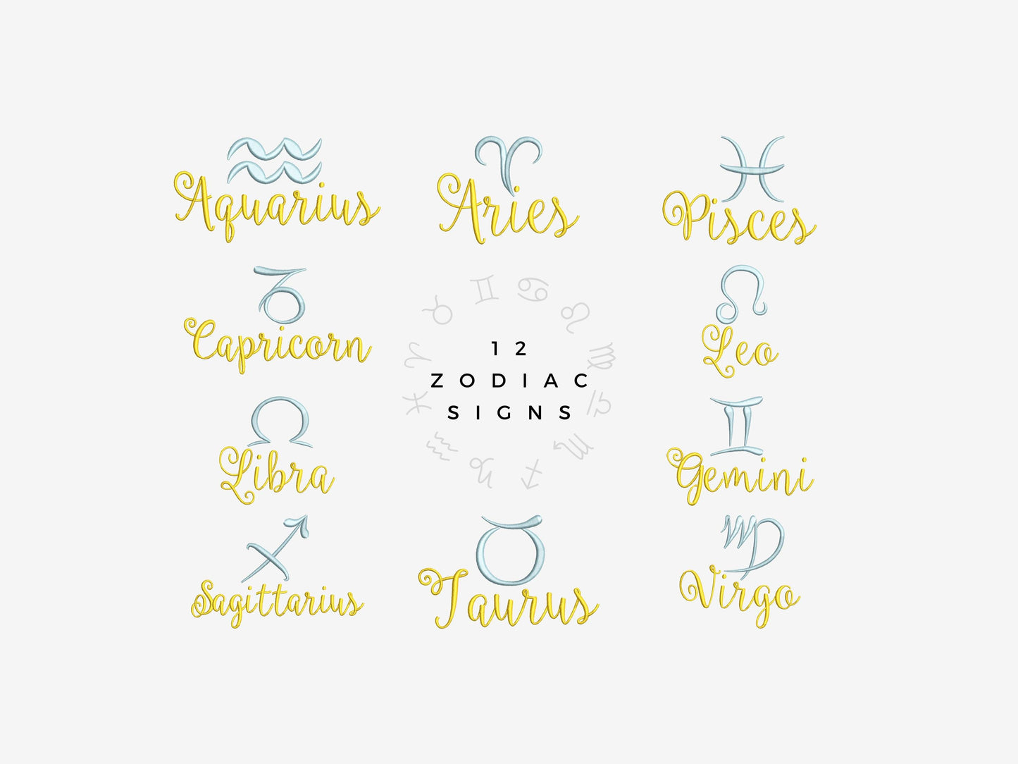 Zodiac Signs SET of 12 Machine Embroidery Designs Astrology Horoscope Gift Idea Virgo Aries Taurus Gemini Leo Libra Scorpio Capricorn Pisces - Etsy