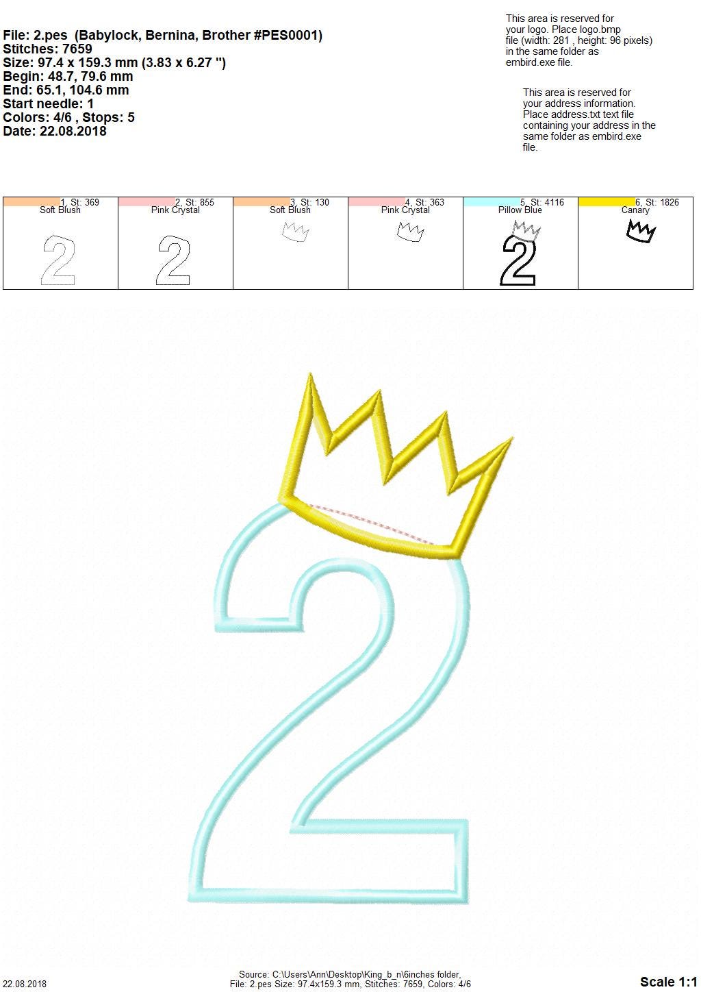 King Crown Birthday Numbers 1-9 Applique machine embroidery designs for Boys