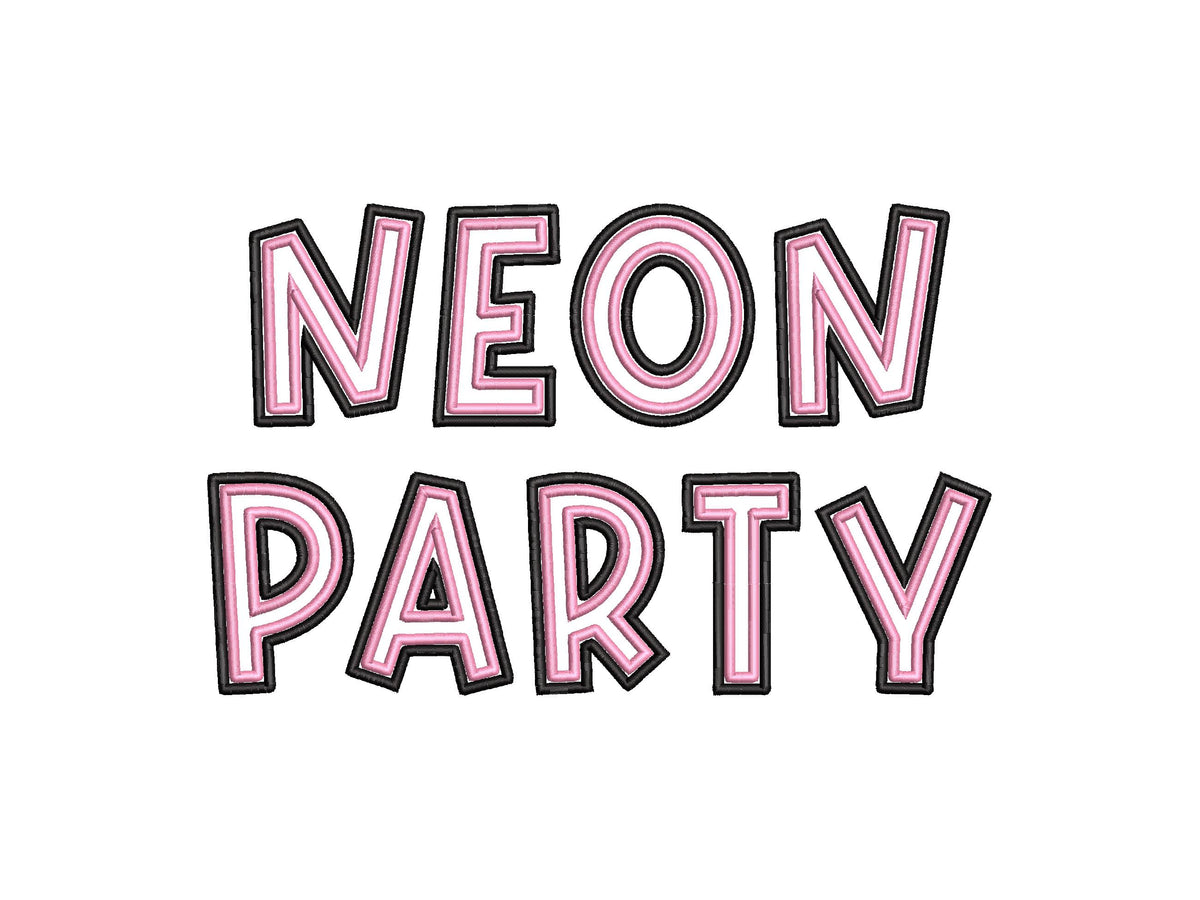 Neon Party Font 2 outlines machine embroidery designs monogram alphabet satin stitch