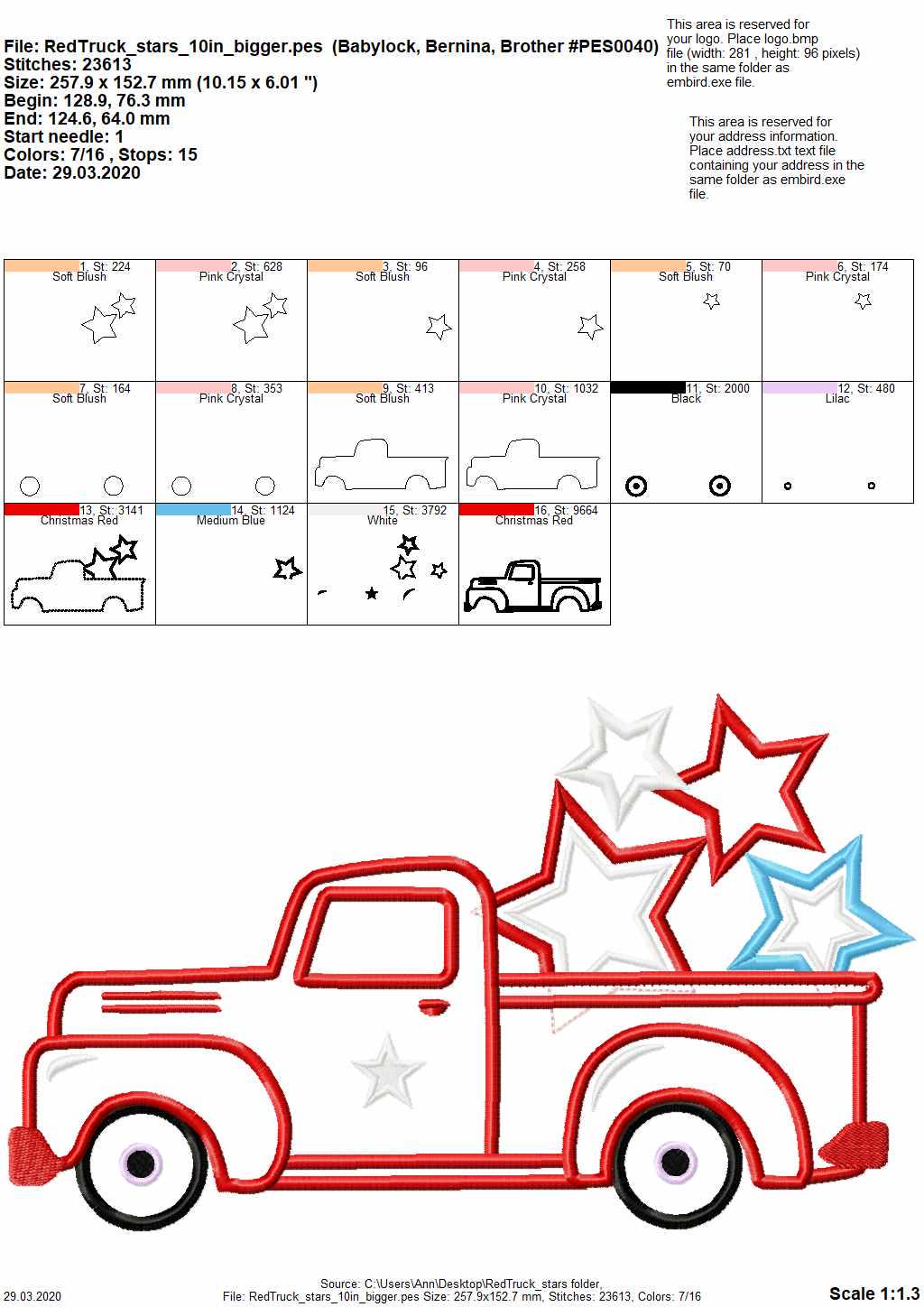 Patriotic Vintage Station Wagon Red – Appliqué embroidery pattern by Artapli