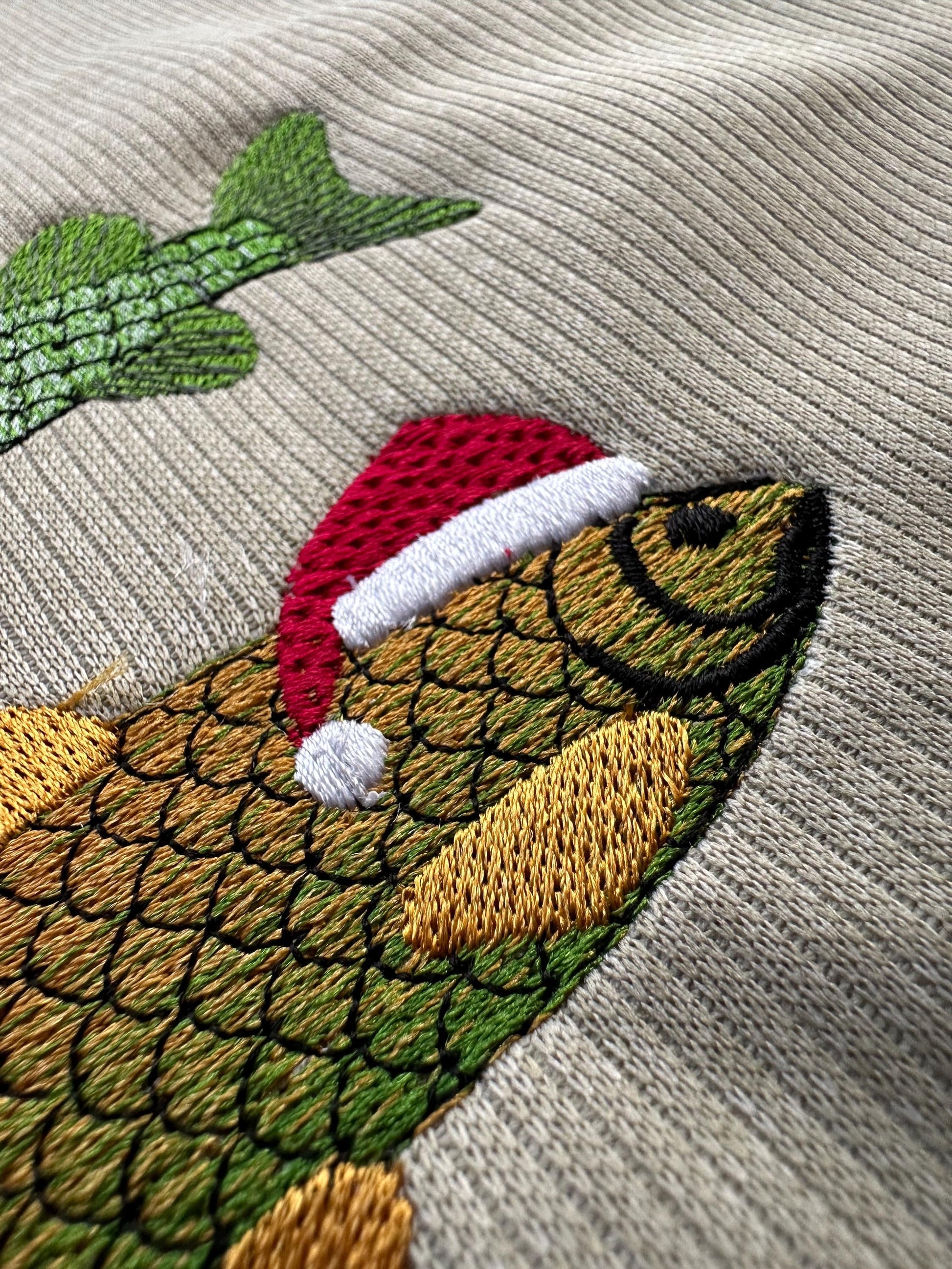 Rainbow iridescent Two Christmas Fish Santa Hat gradient awesome ombre effect Fisherman machine embroidery designs sizes from 4 to 6 inch