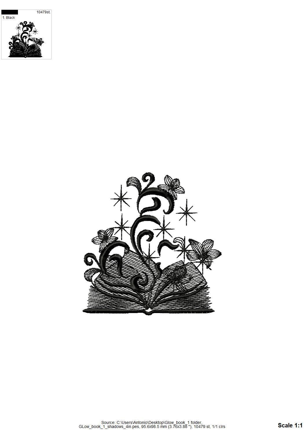 Magic Sparkle Book Glow in the dark special thread machine embroidery designs reading kids