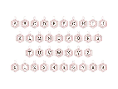 Hexagon Labyrinth frame and initial Monogram Eyelet and Key Fob snap tab in the hoop ITH keychain machine embroidery designs kids gift idea