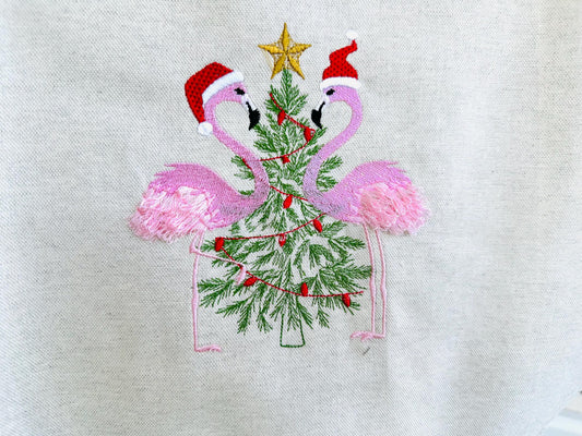 Christmas Flamingoes Christmas Tree and Christmas Lights Santa Hat Fringed Flamingo Machine Embroidery Designs Sweater Outfit Hoodie Design - Etsy