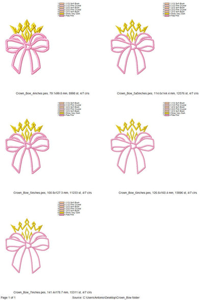 Classic Bow and Crown Diadem Tiara for little Princess Applique machine embroidery designs ribbon side split seam Girly Bow