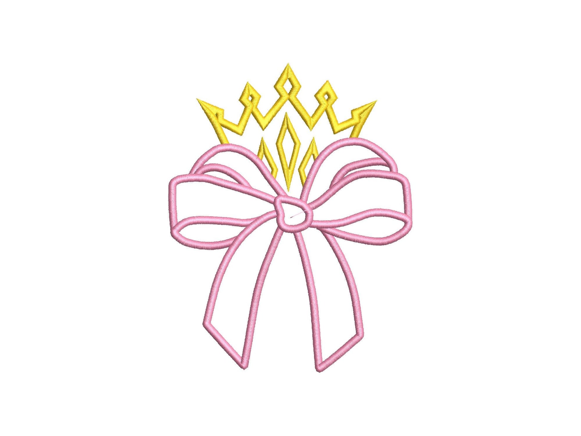 Classic Bow and Crown Diadem Tiara for little Princess Applique machine embroidery designs ribbon side split seam Girly Bow