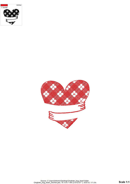 Gingham Plaid Hugging Heart Valentine Hug Heart buffalo checkered machine embroidery designs multiple sizes 3 to 6 inch lovely sweet design