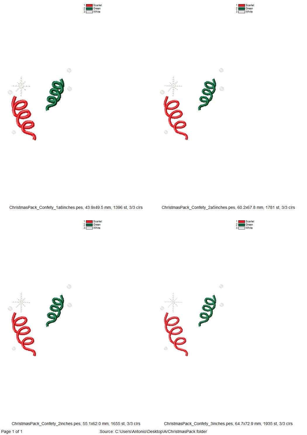 Merry Christmas Pack SET of 3 festive designs Christmas Tree Sparkling Wine and Confetti machine embroidery designs Party Decor small sizes