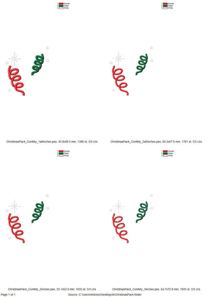 Merry Christmas Pack SET of 3 festive designs Christmas Tree Sparkling Wine and Confetti machine embroidery designs Party Decor small sizes