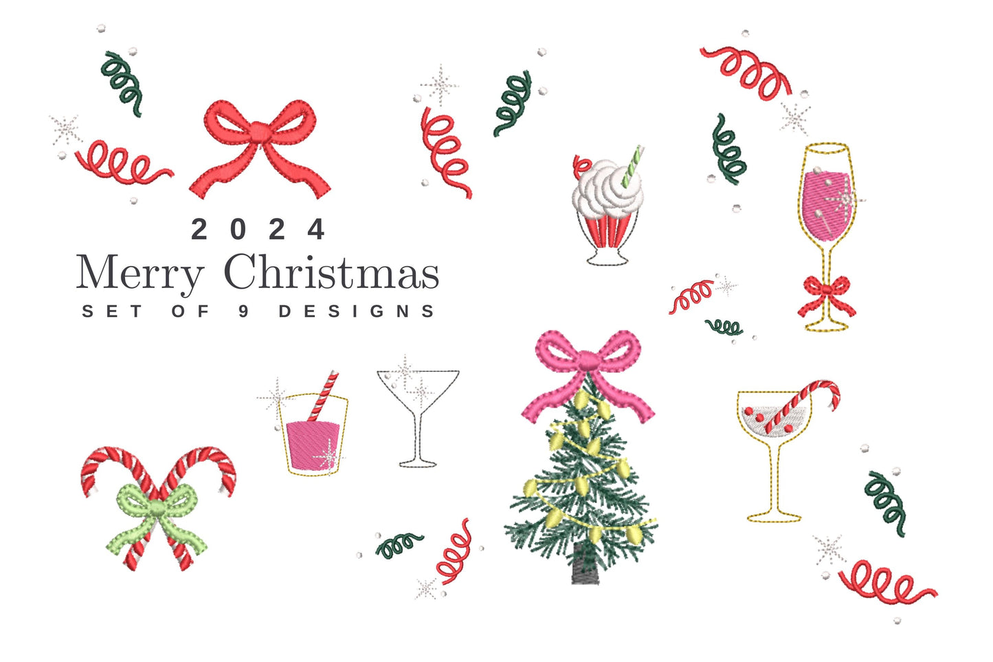 Merry Christmas Big SET of 9 Festive Designs Mini Sizes Machine Embroidery Designs Party Decor Christmas Tree Bow Candy Cane Ice Cream - Etsy