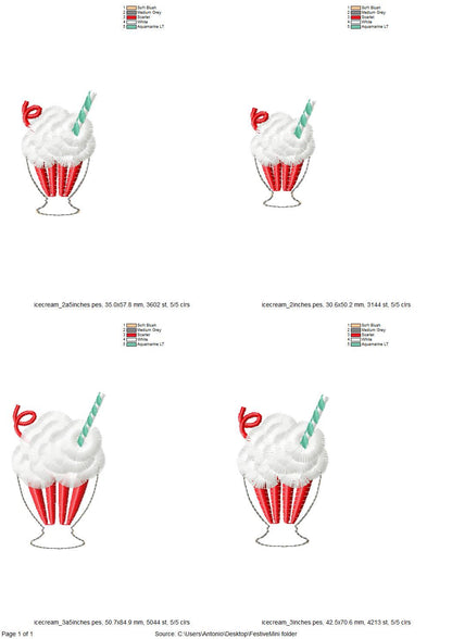 Mini Ice Cream sweet dessert in glass Fringe and HTV glitter vinyl Applique machine embroidery designs Birthday Party