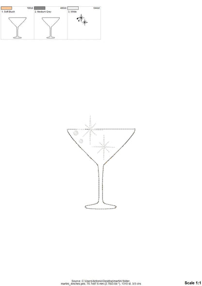 Cocktail Martini Drink in glass HTV Glitter vinyl Applique machine embroidery designs small sizes Sparkle Party festive accent