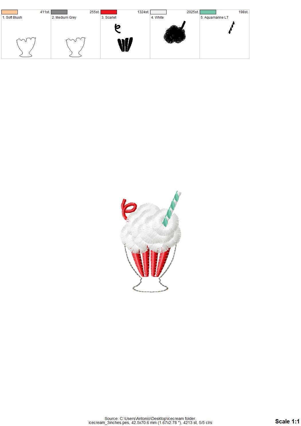 Mini Ice Cream sweet dessert in glass Fringe and HTV glitter vinyl Applique machine embroidery designs Birthday Party