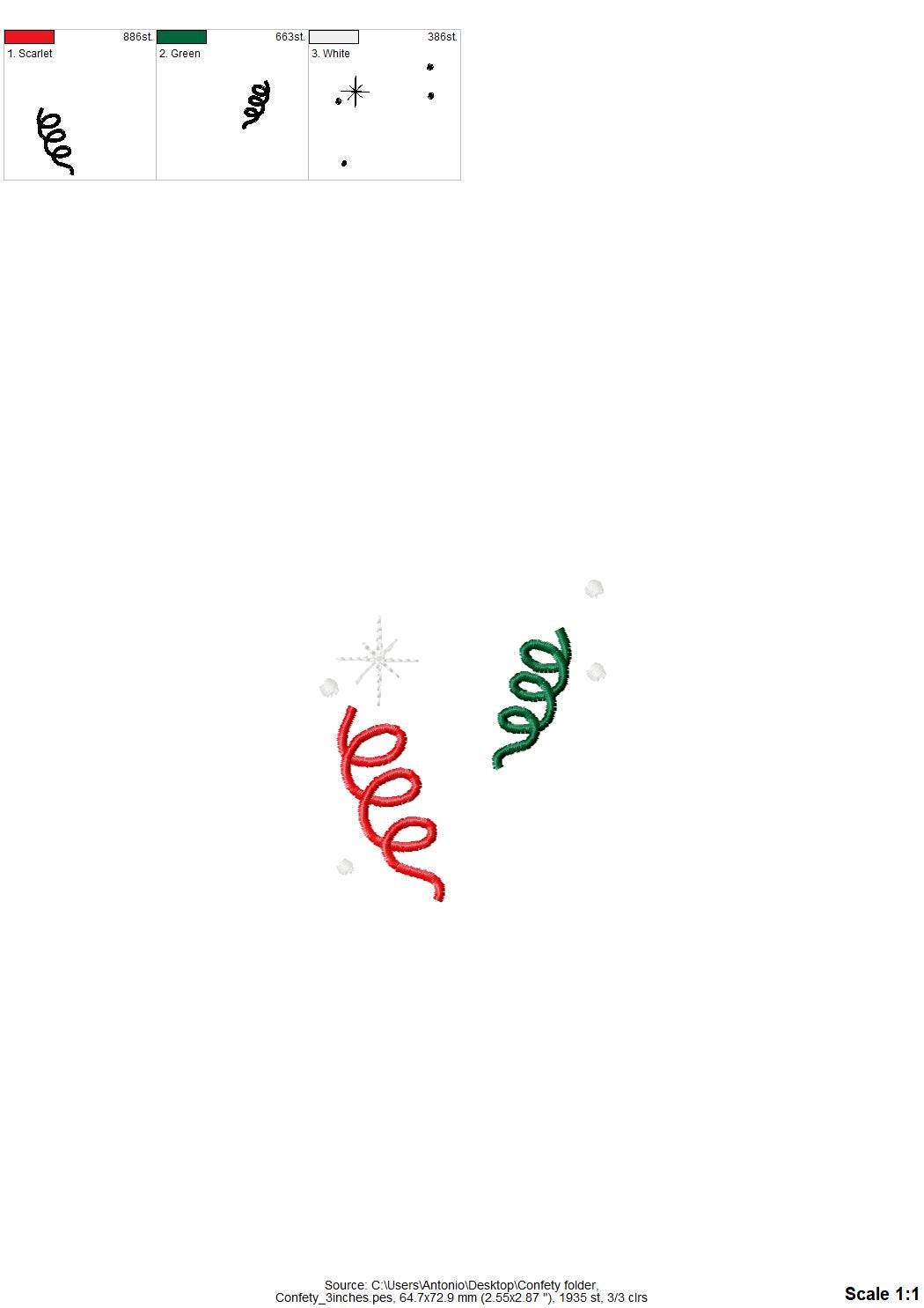 Festive Party Confetti machine embroidery designs Birthday New Year Eve decor kids monogram accent decoration mini sizes 1.8 up to 3 inch