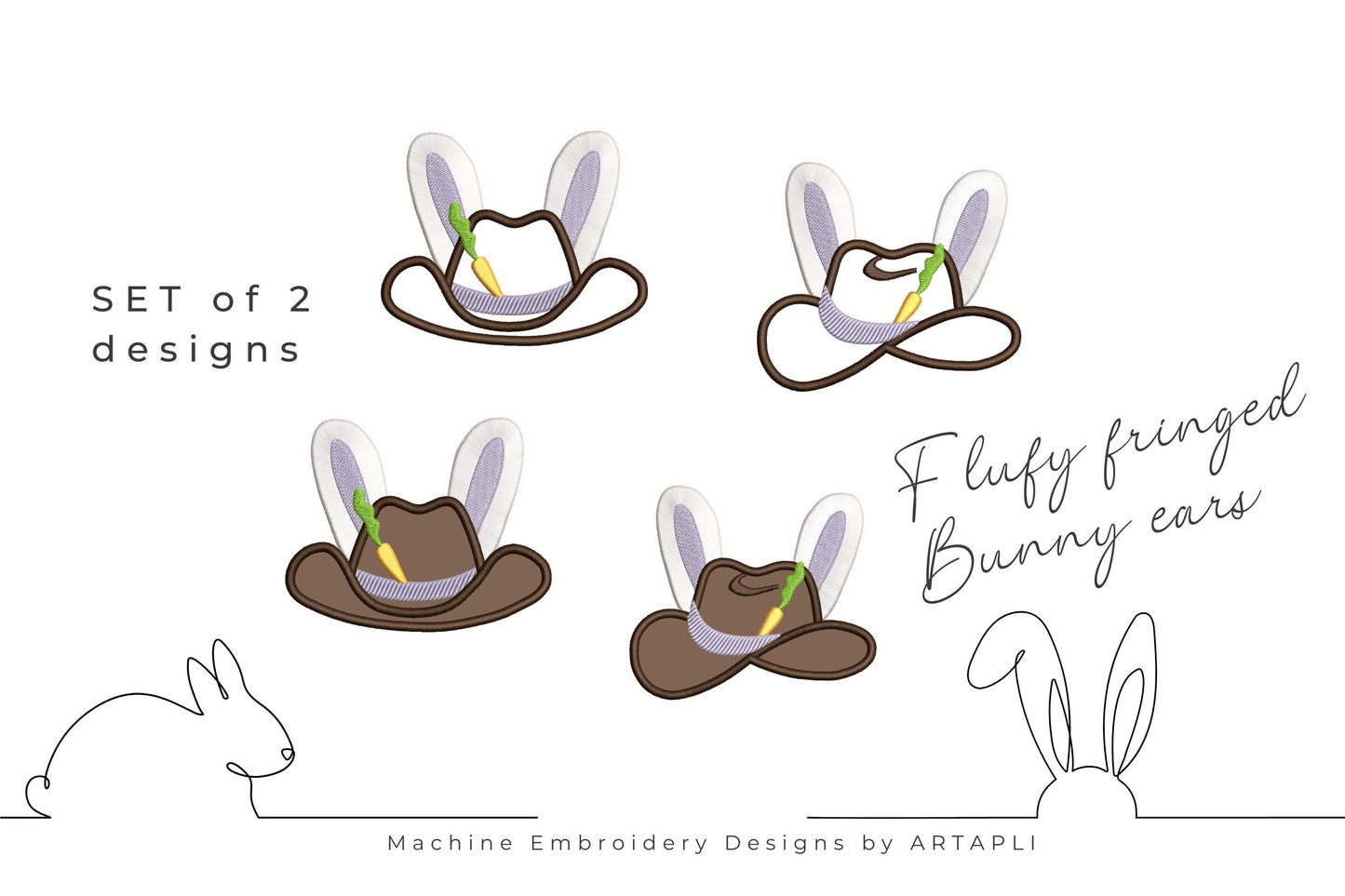 Easter Bunny Cowboy Hat Fringed Fluffy Bunny Ears Kids Girls Boys Cute Applique