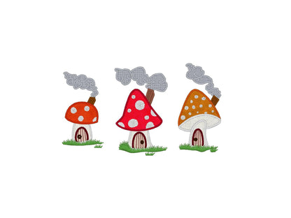 Gnome summer house SET of 3 types kids baby Mushroom fly-agaric machine embroidery designs Applique and fill stitch designs for hoop 4x4 5x7