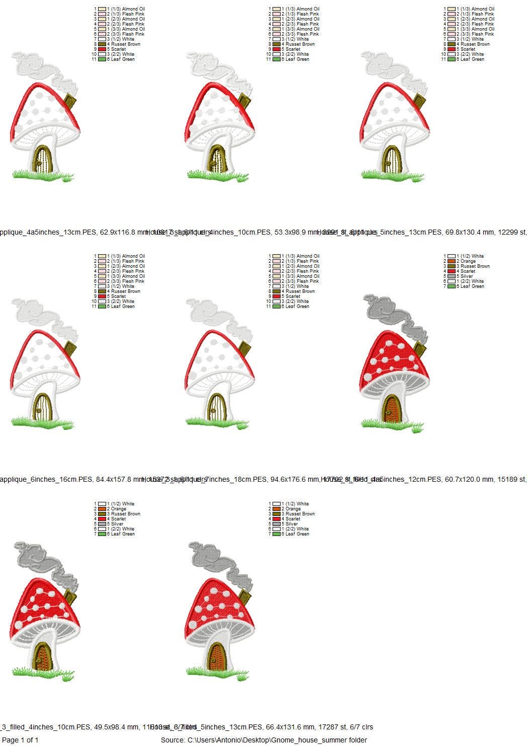 Gnome summer house SET of 3 types kids baby Mushroom fly-agaric machine embroidery designs Applique and fill stitch designs for hoop 4x4 5x7