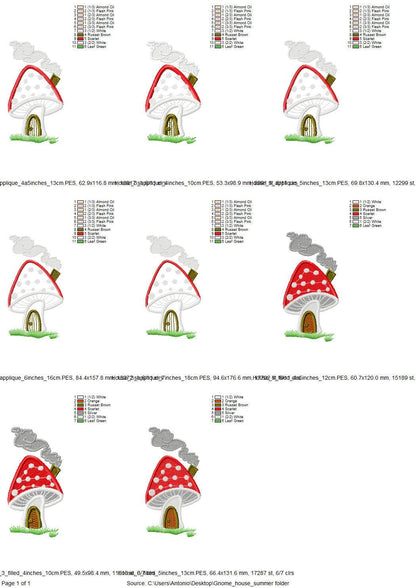 Gnome summer house SET of 3 types kids baby Mushroom fly-agaric machine embroidery designs Applique and fill stitch designs for hoop 4x4 5x7