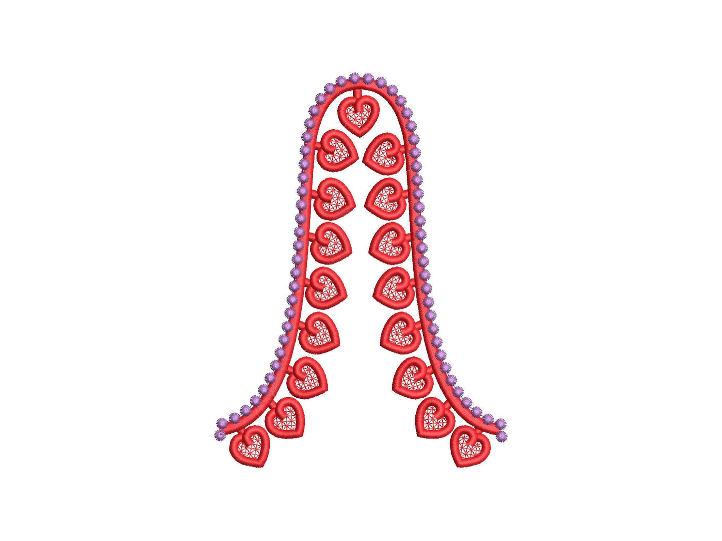 Valentine Heart FSL split seam side bow Hearts machine embroidery designs freestanding lace charm girls tshirt sweatshirt in the hoop simply