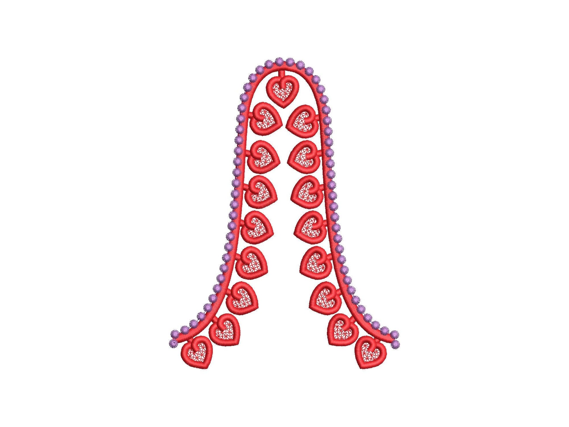 Valentine Heart FSL split seam side bow Hearts machine embroidery designs freestanding lace charm girls tshirt sweatshirt in the hoop simply