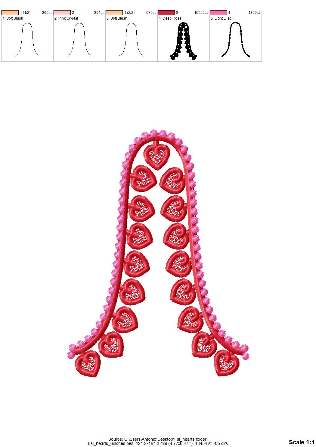 Valentine Heart FSL split seam side bow Hearts machine embroidery designs freestanding lace charm girls tshirt sweatshirt in the hoop simply